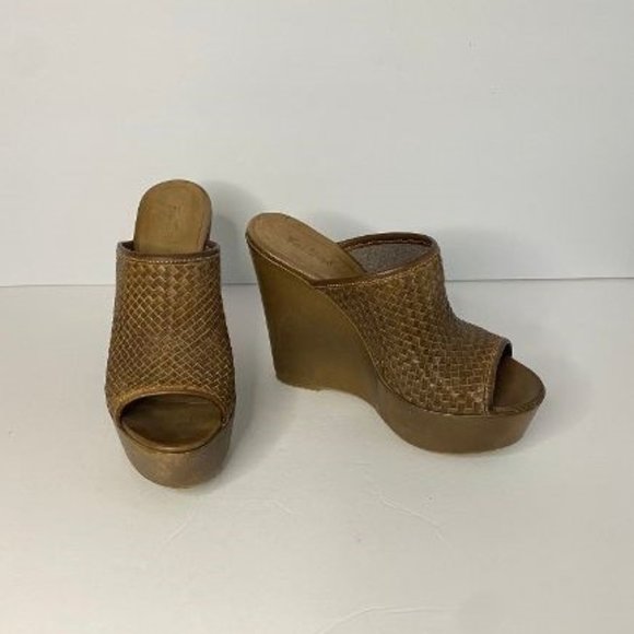 NWOT Fred Segal Feet Brown Woven Leather Platform Wedges Size 38 Made in Italy - Picture 5 of 7